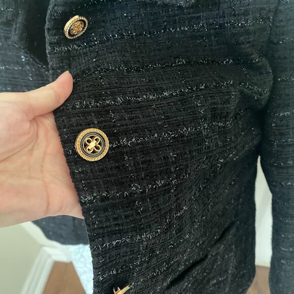 NWT Women’s Black Quilted Button Front Tweed Coat Warm Winter Jacket Classic - Picture 2 of 5